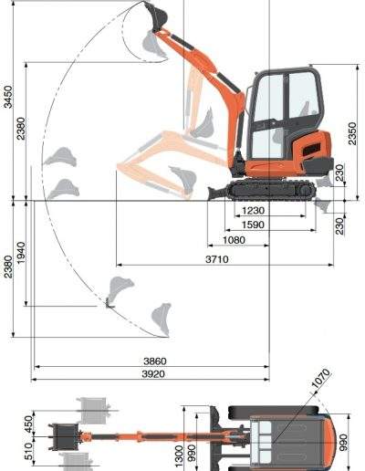 Pásové rypadlo Kubota KX 018-4 - Specifikace